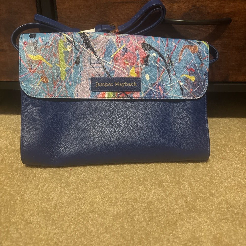 Juniper Maybach Blue Artistic Clutch 💯 cow leather